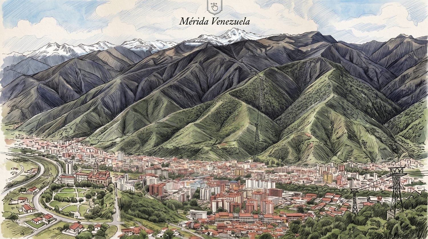 Ilustración de Mérida, Venezuela, entre montañas